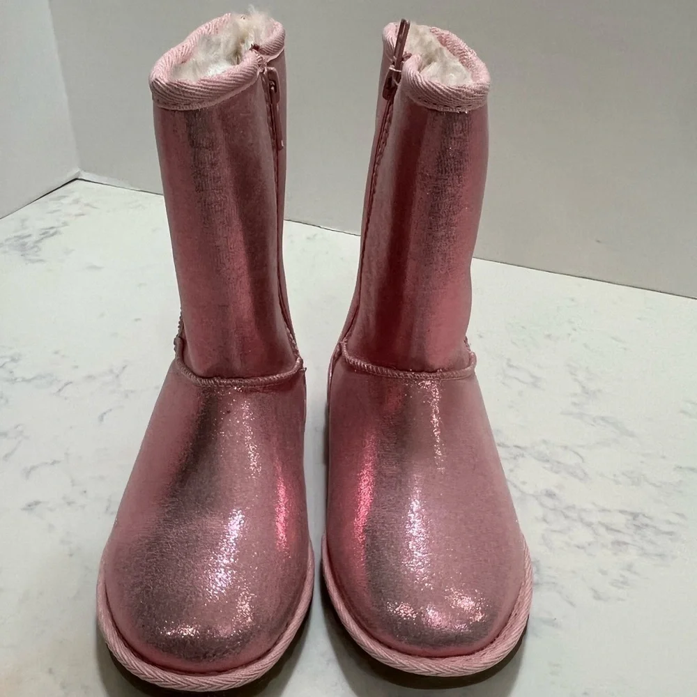 Pink Sparkly Mid-Calf Boots with Plush Finish